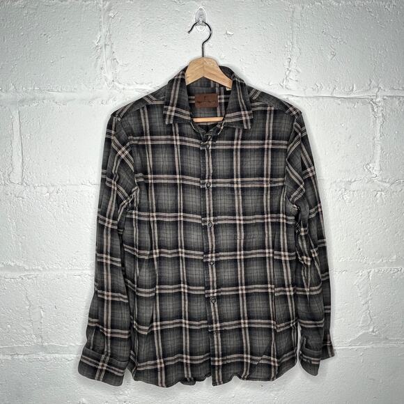 Woolrich Men's Green Plaid Long Sleeve Button Cotton Flannel Shirt Gray Medium - Picture 1 of 7